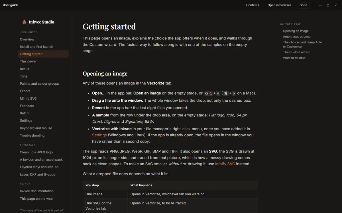 This guide, opened from Help inside the app
