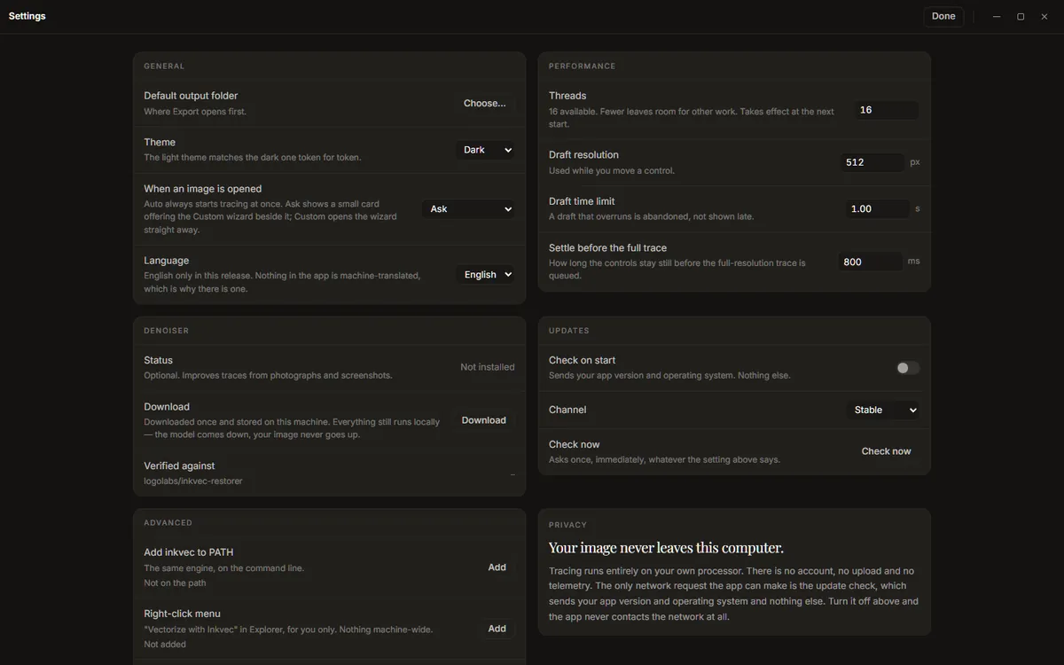 The Settings screen